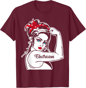 Female Electrician Rosie The Riveter Pin Up Girl Electrician T-Shirt - T-Shirt | Maroon
