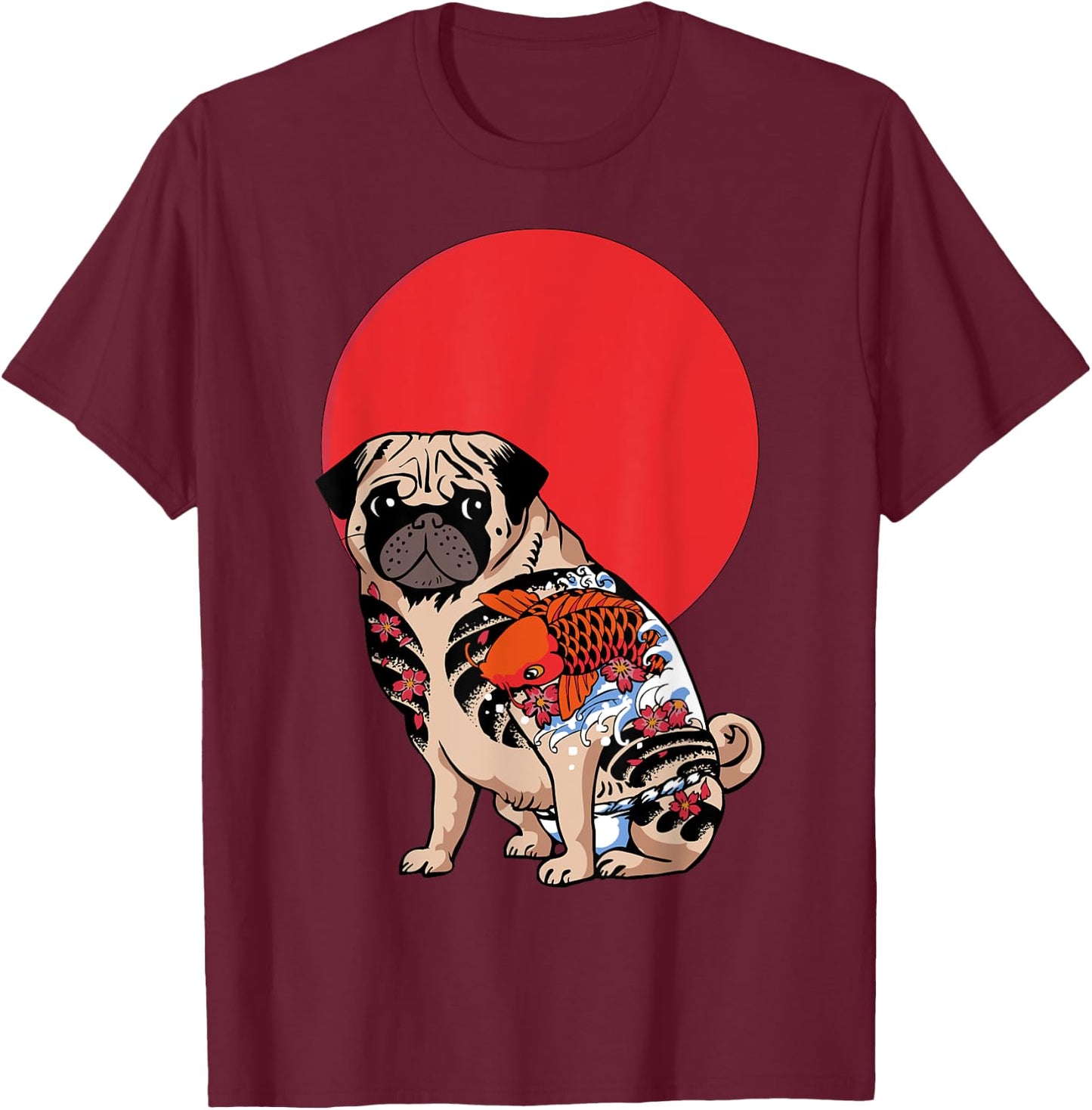 Yakuza Pug Tattoo T- Shirt by Huebucket T-Shirt - T-Shirt | Maroon