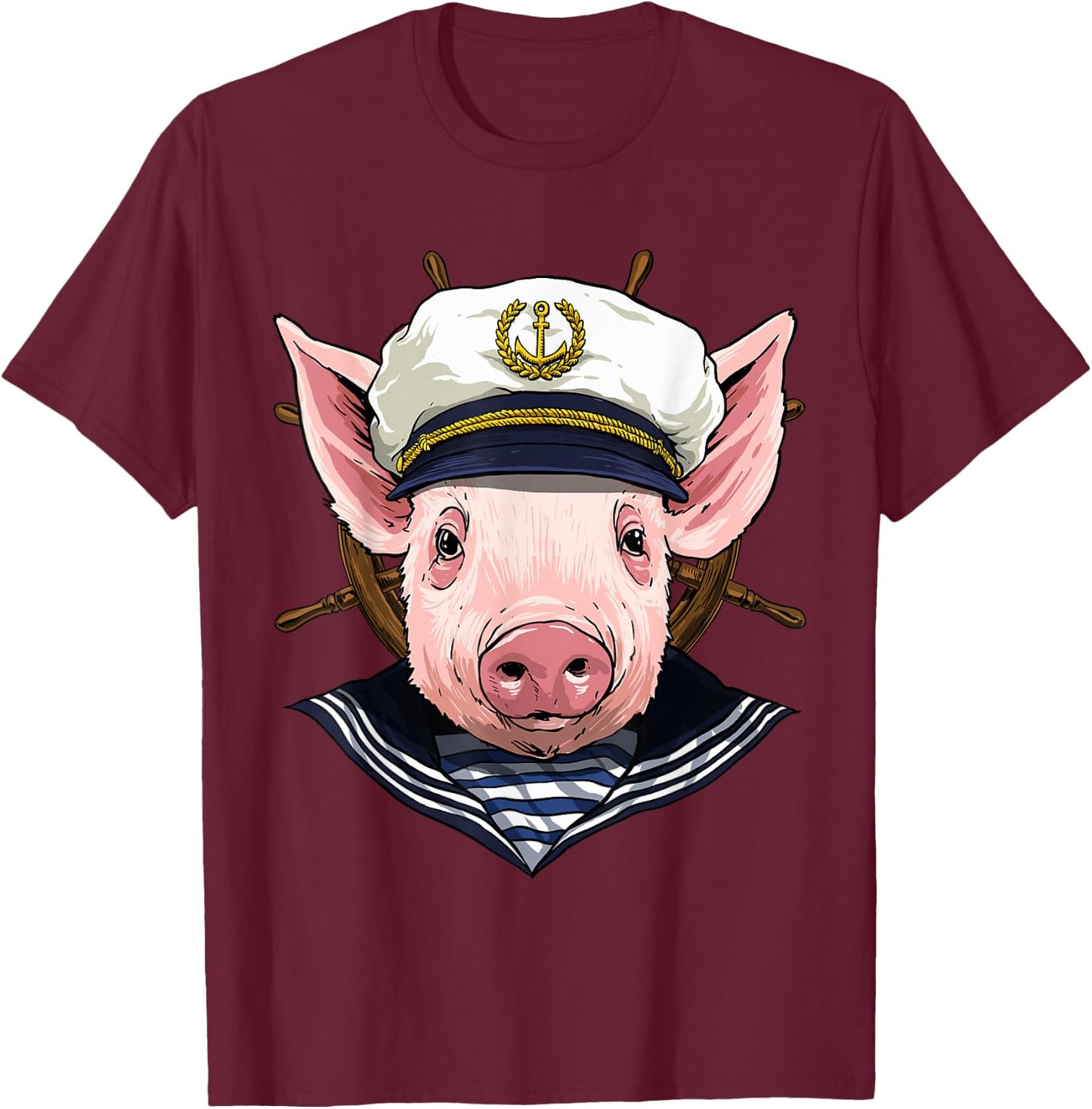Pig Sailor Boat Captain Farmer Pig Farm Animal T-Shirt - T-Shirt | Maroon