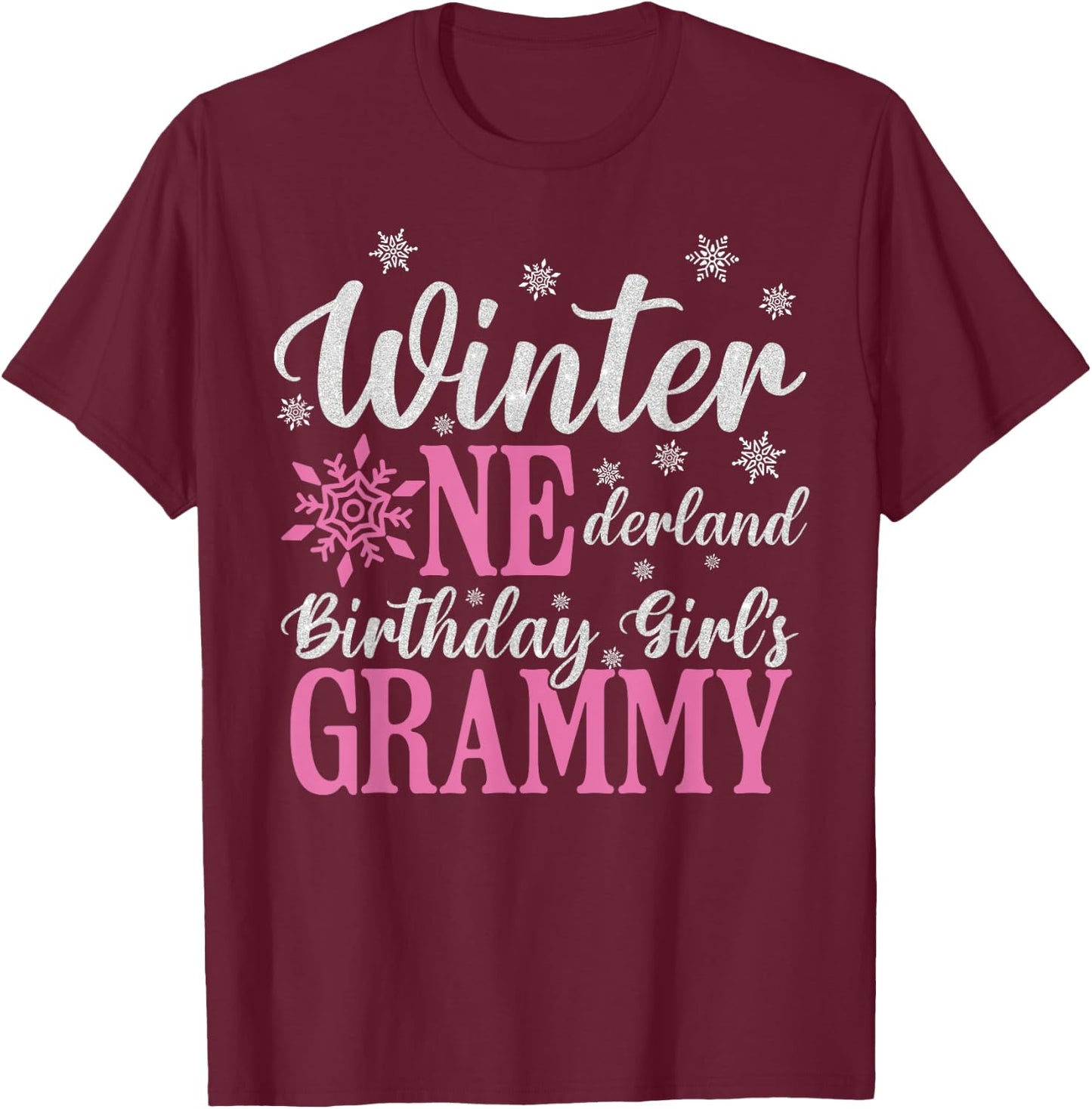 Grammy Pink Winter Onederland 1st Birthday Girl Snowflake T-Shirt - T-Shirt | Maroon
