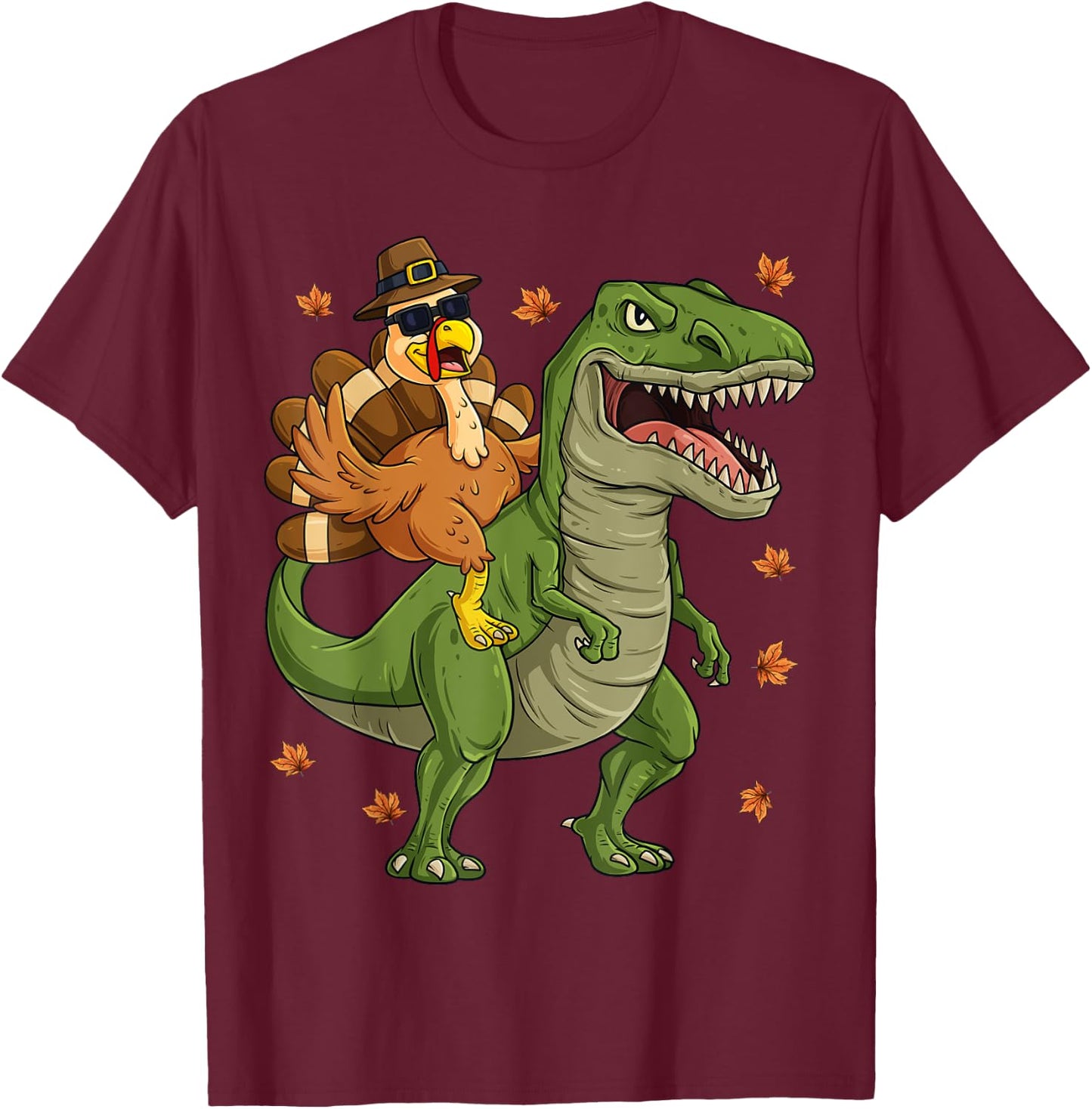 Thanksgiving Turkey Riding T Rex Dinosaur Toddler Boys Kids T-Shirt - T-Shirt | Maroon