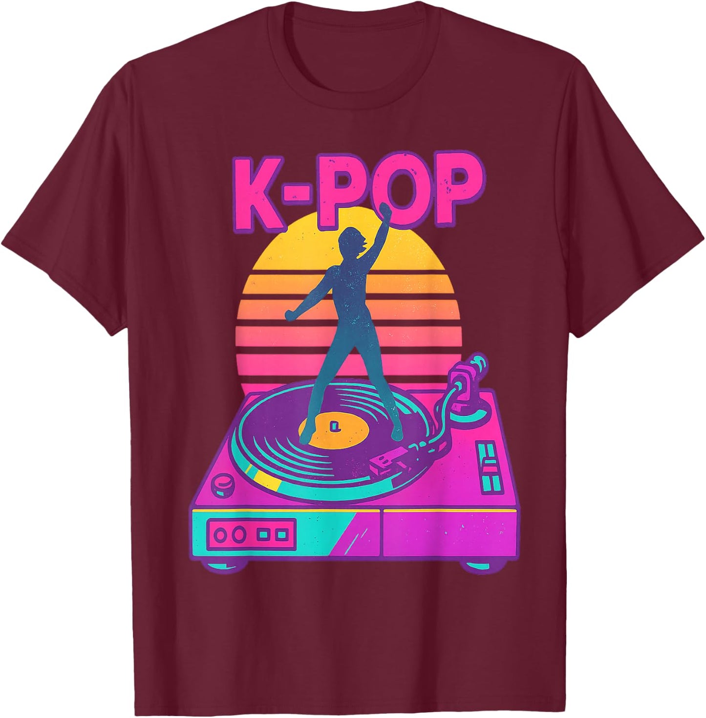 K-Pop Dance Vinyl DJ Retro Sunset Music Aesthetic Korea T-Shirt - T-Shirt | Maroon
