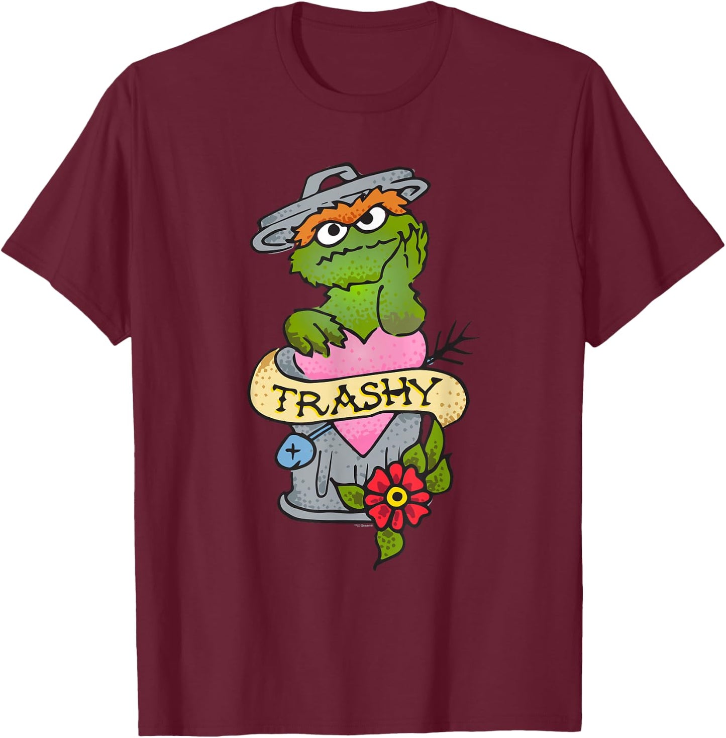 Sesame Street Oscar The Grouch Trashy Tattoo T-Shirt - T-Shirt | Maroon