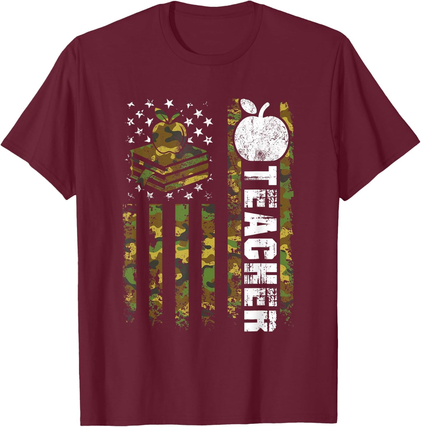 American Flag Camouflage Teacher Patriotic 4th Of July Women Kids Men T-Shirt - T-Shirt | Maroon