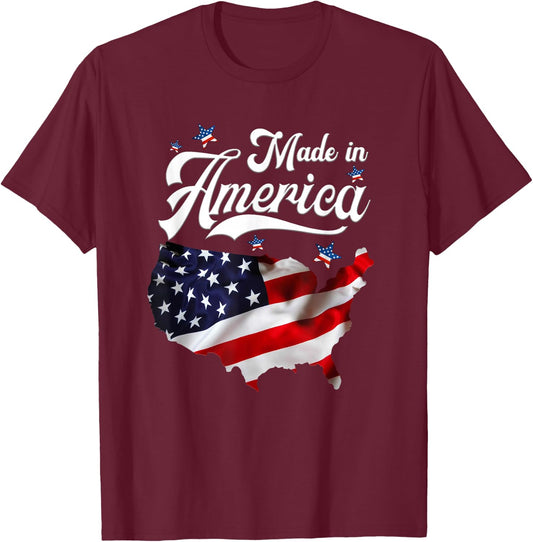Made in America Pride | Patriotic Spirit Red White and Blue T-Shirt - T-Shirt | Maroon