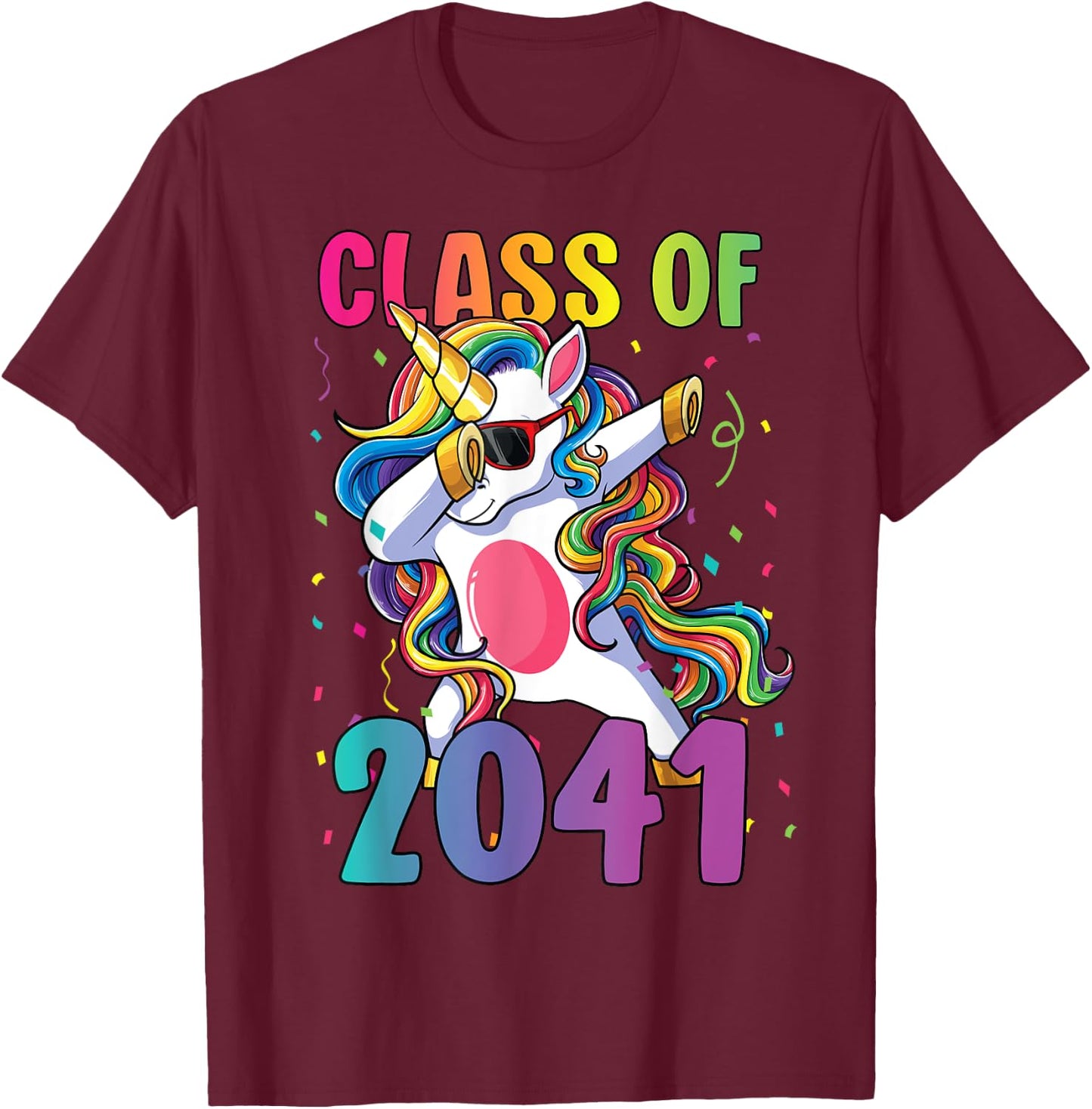 Class of 2041 Shirt Girls Dabbing Unicorn Grow With Me T-Shirt - T-Shirt | Maroon
