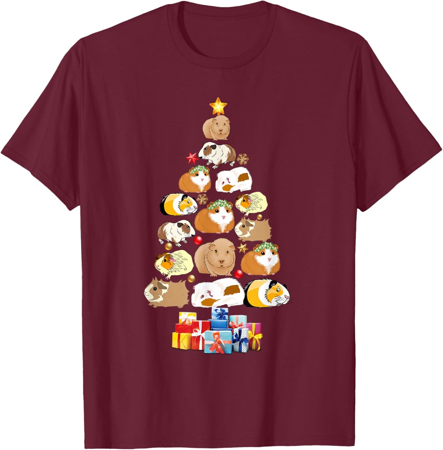 Tree Guinea Pig Christmas Animals Lovers Xmas Pajamas Gifts T-Shirt - T-Shirt | Maroon