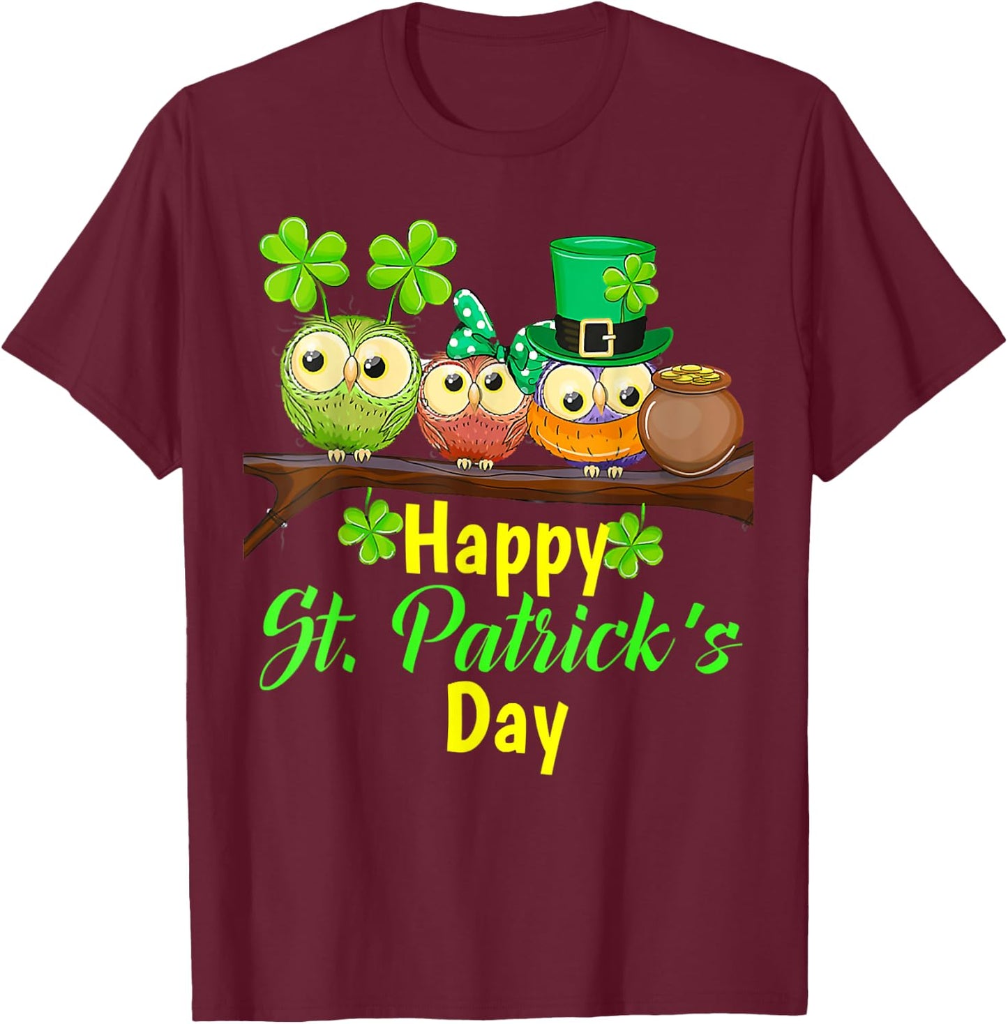 Owl Leprechaun, Happy St Patrick's Day, Matching Family T-Shirt - T-Shirt | Maroon