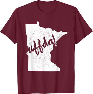 Minnesota Uffda! Scandinavian Distressed T-Shirt - T-Shirt | Maroon