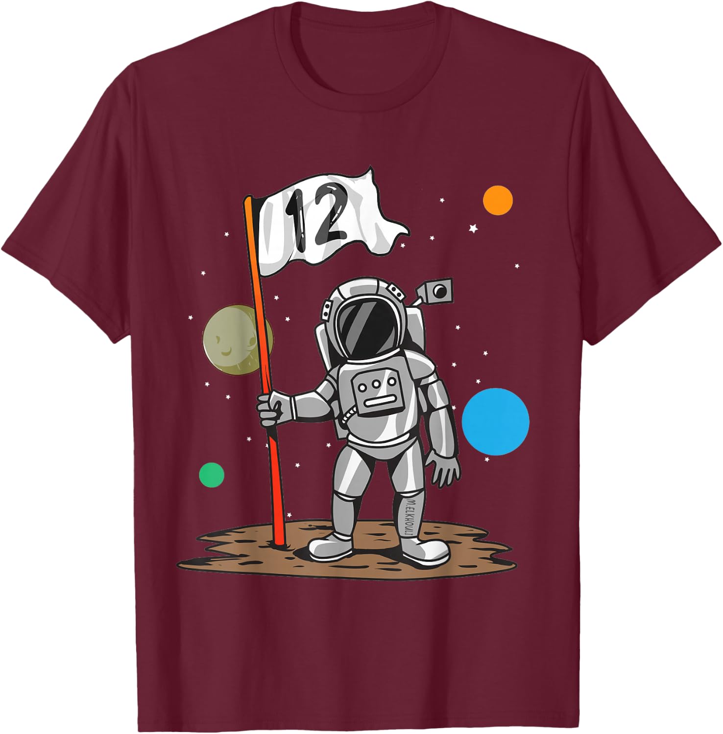 12th Birthday Outer Astrology | 12 Year Astronaut Space T-Shirt - T-Shirt | Maroon