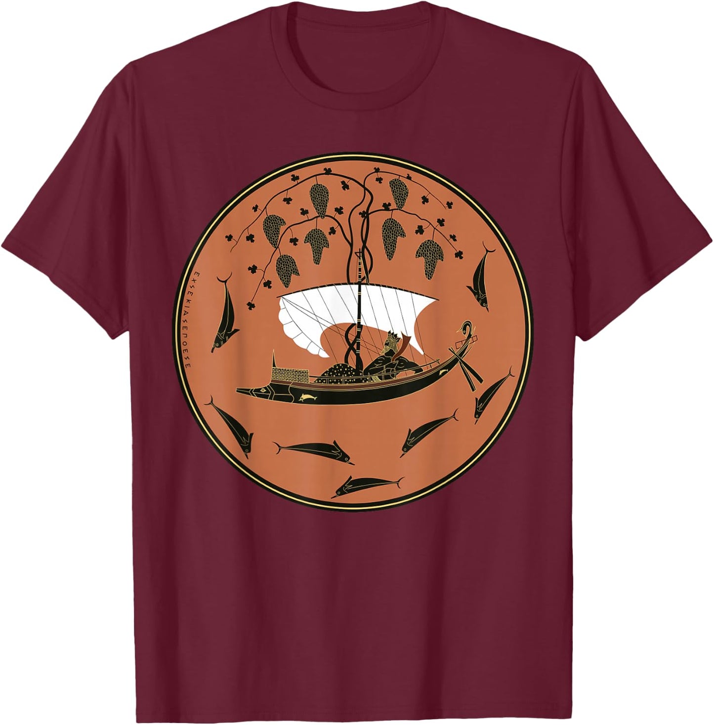 Dionysus Cup: Ancient Greek Art (Kylix by Exekias) T-Shirt - T-Shirt | Maroon