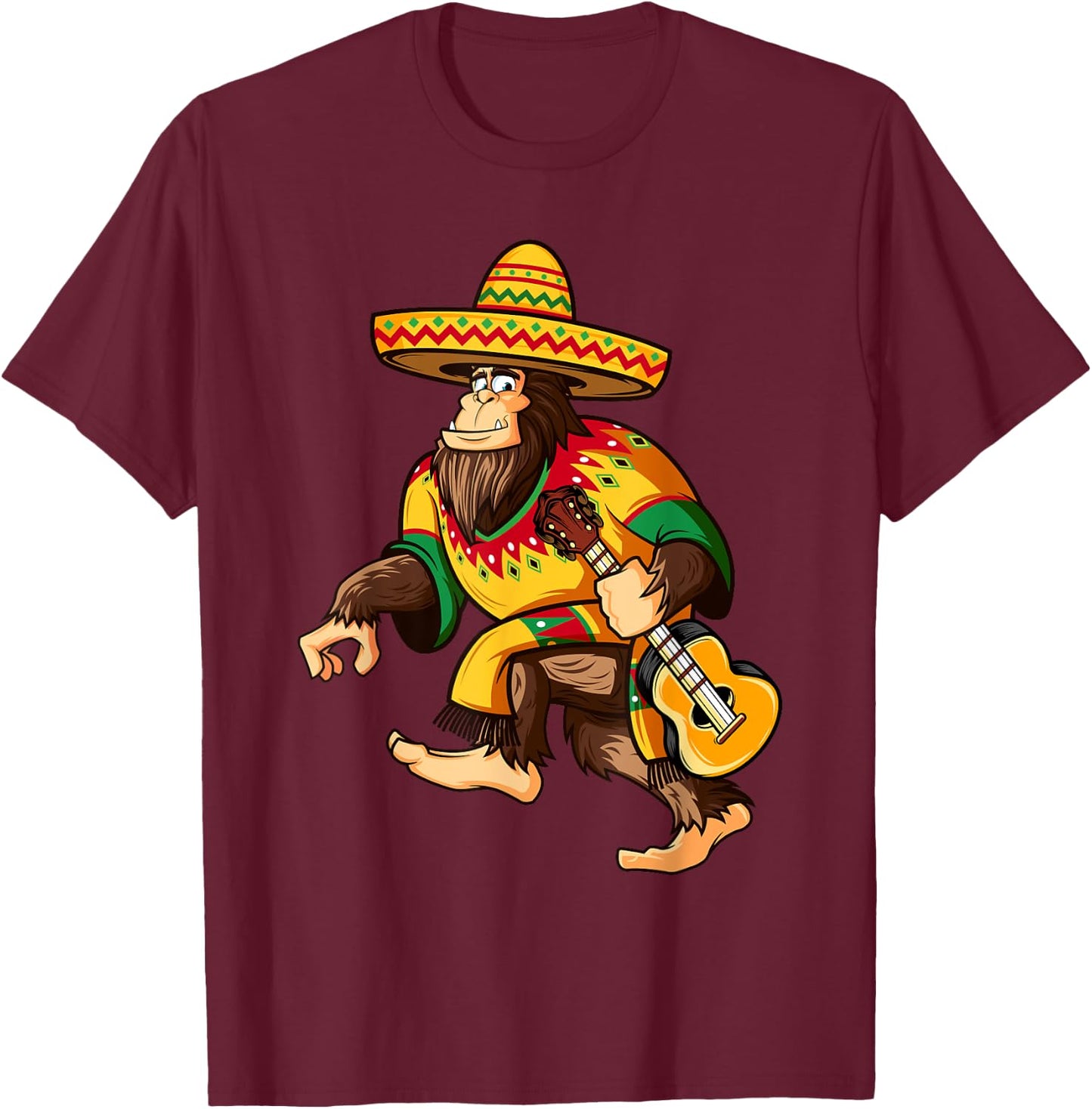 Funny Bigfoot El Squatcho Cinco De Mayo Mexican Sombrero T-Shirt - T-Shirt | Maroon