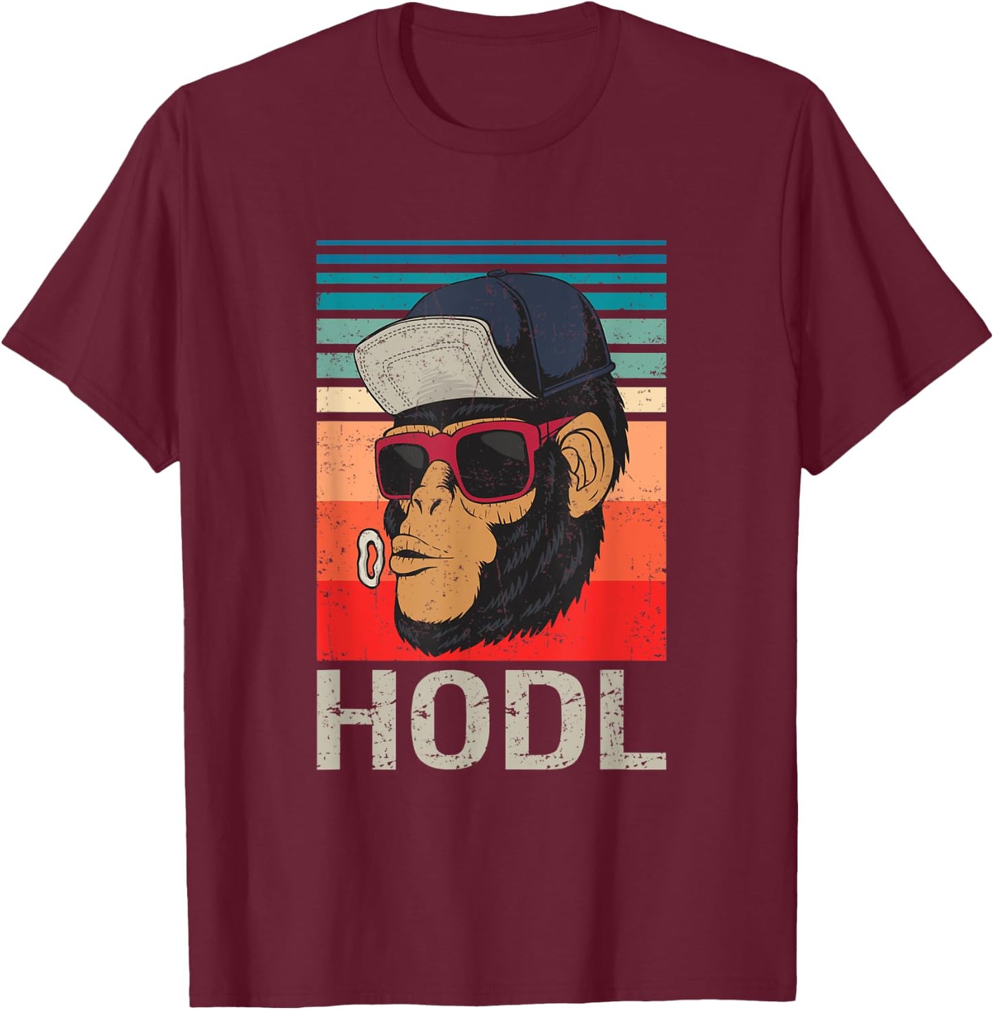 HODL Crypto Meme Stonk Ape With Sunglasses and Hat T-Shirt - T-Shirt | Maroon