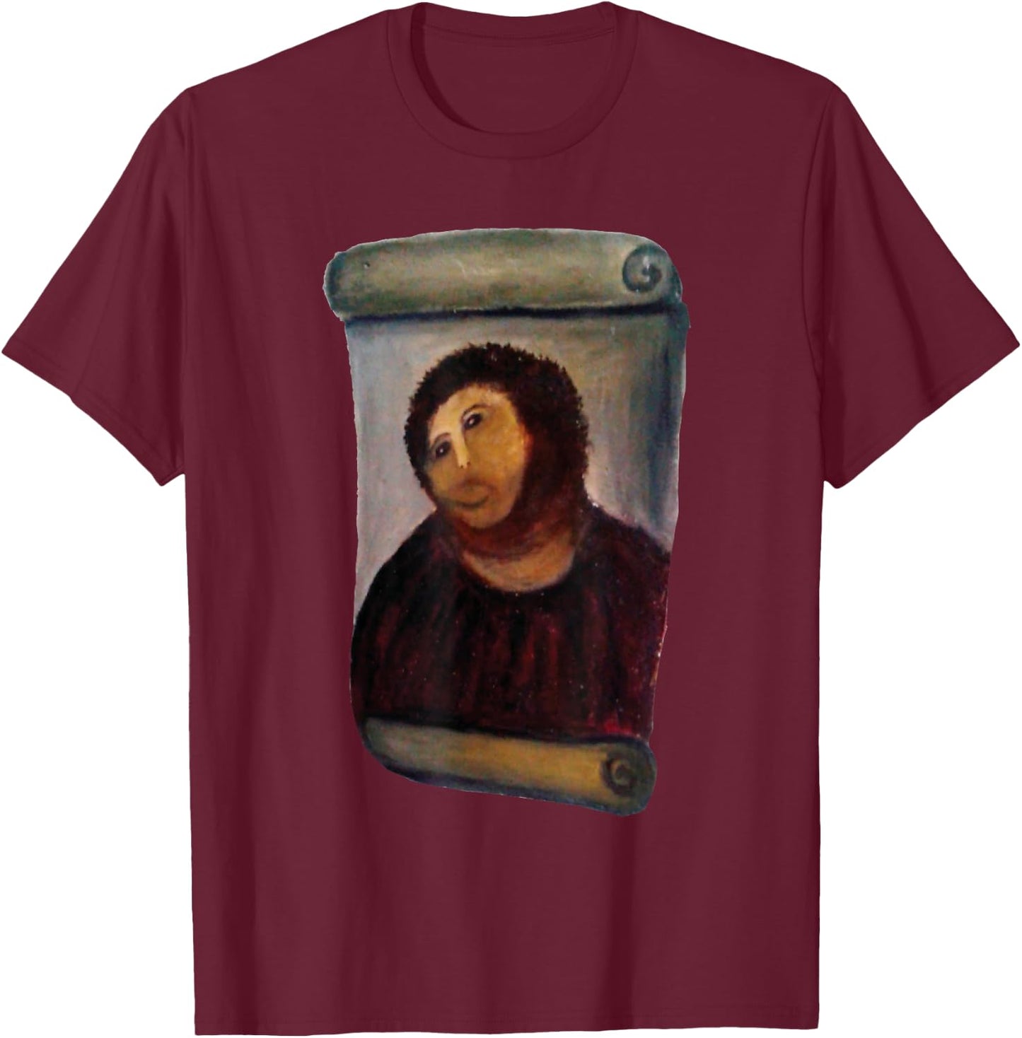 Art Banana Funny Cool : Ecce Homo Cecilia Graphic, Jesus, Dark Red, , X-Small, Black, Short Sleeve, Cotton 60% Polyester 40% T-Shirt - T-Shirt | Maroon