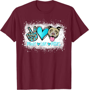 Peace Love Pitties Pitbull Lover Pet Owner Fur Mama Dog Mom Women T-Shirt - T-Shirt | Maroon