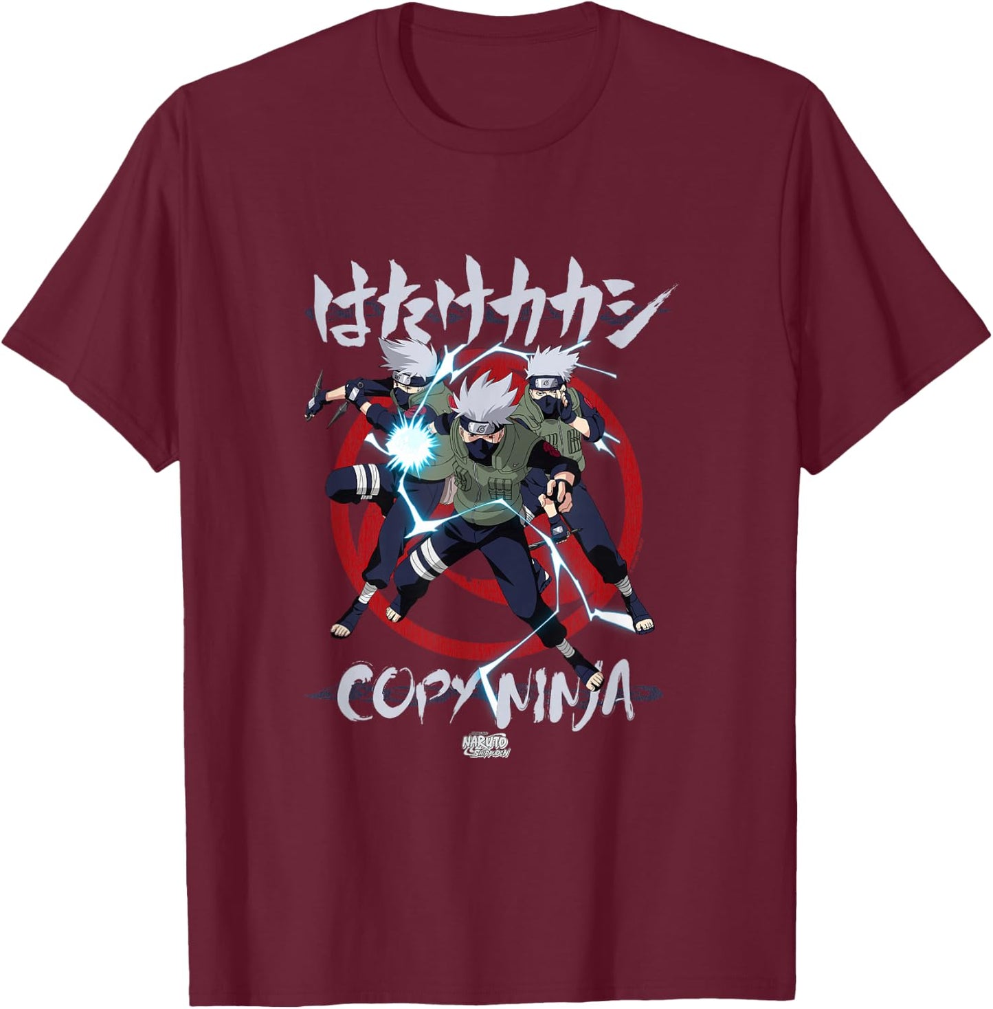 Naruto Shippuden Kakashi Copy Ninja Lightning Anime T-Shirt - T-Shirt | Maroon
