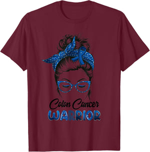 Colon Cancer Warrior Messy Bun Survivor Believe Women Girls T-Shirt - T-Shirt | Maroon