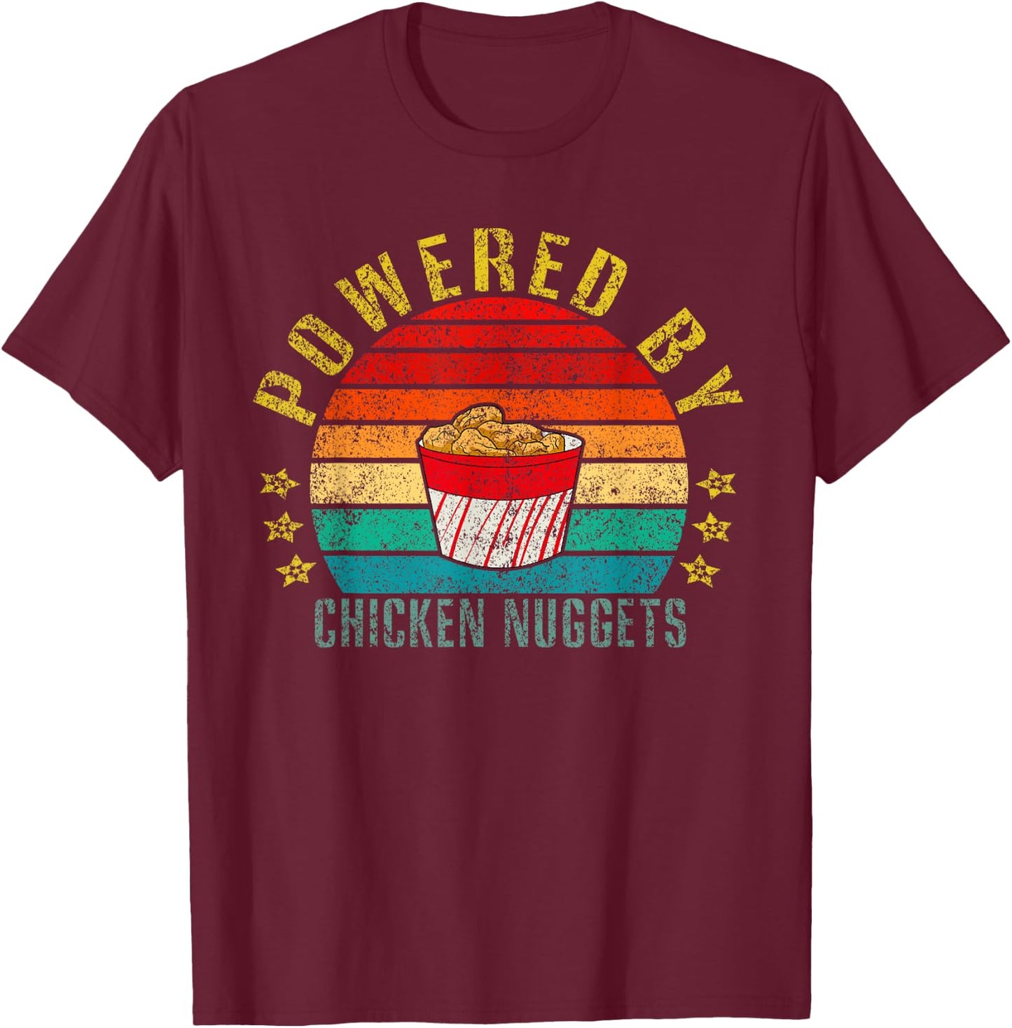 Powered By Chicken Nuggets Funny Retro T-Shirt - T-Shirt | Maroon