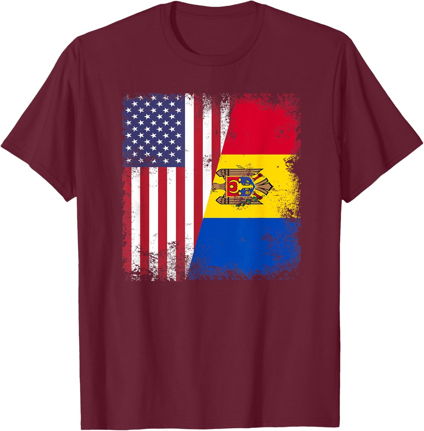 Half Moldovan Flag | Vintage Moldova USA Gift T-Shirt - T-Shirt | Maroon