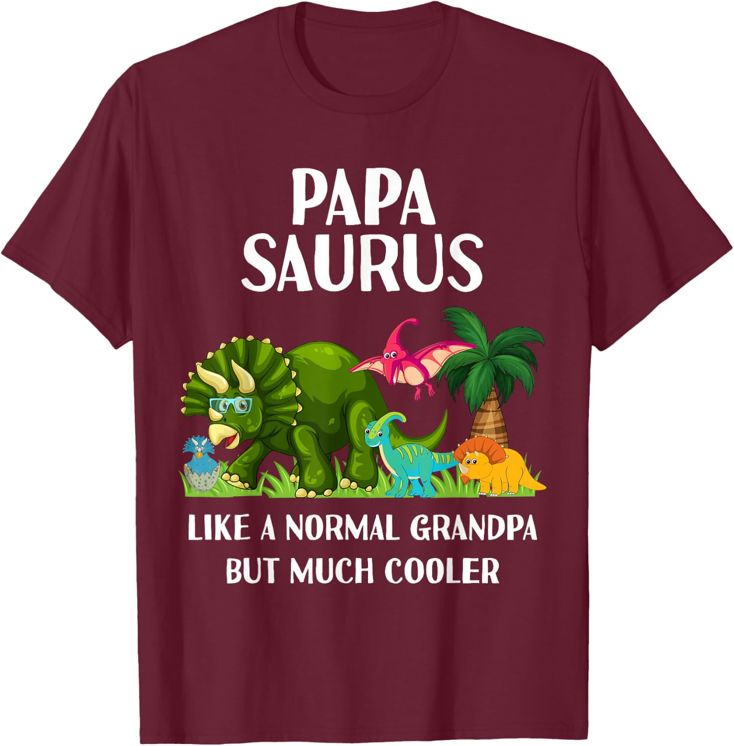 Papa Saurus Grandpasaurus Grandpa Dinosaur Men Matching T-Shirt - T-Shirt | Maroon