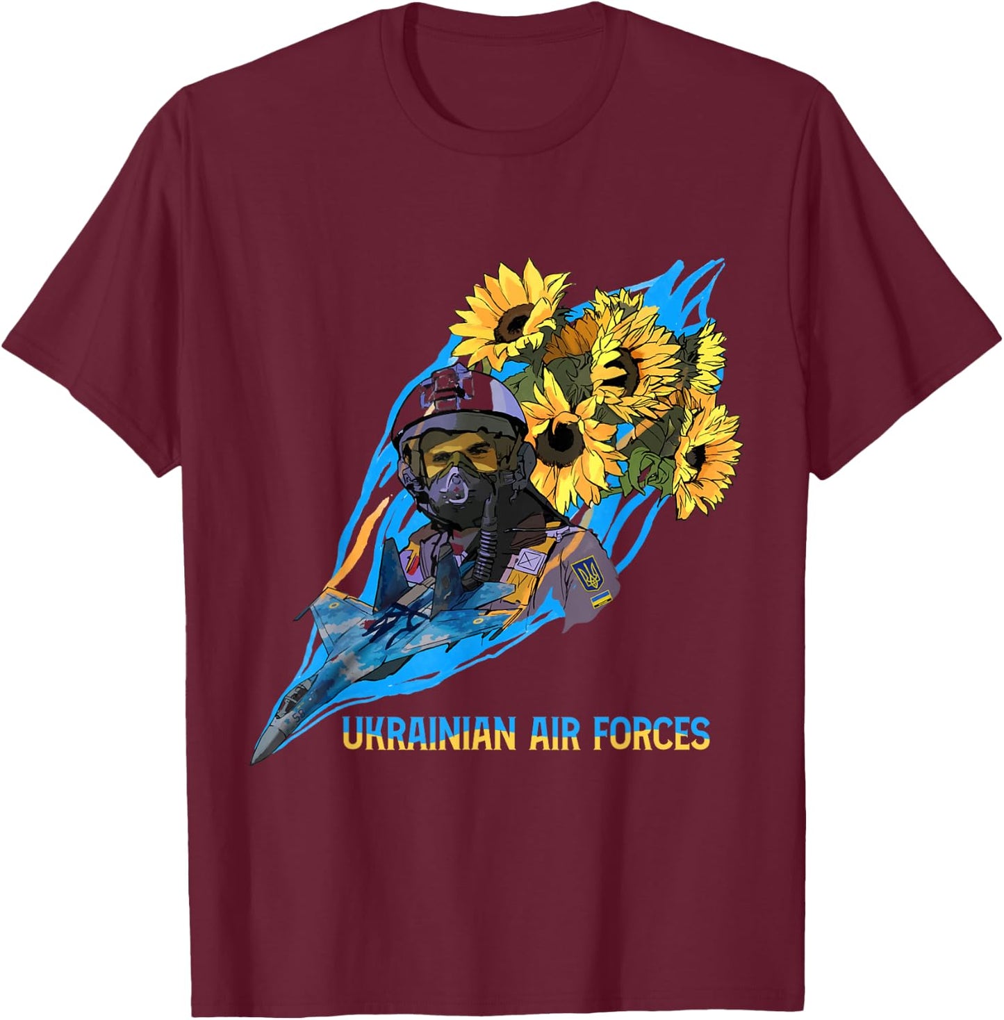 Ukrainian Air Forces | Fighter Aircraft with Pilot UA T-Shirt - T-Shirt | Maroon