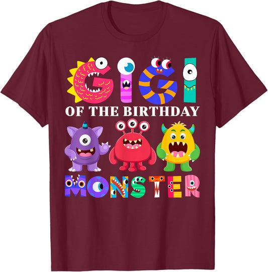 Gigi Little Monster Kids 1st Birthday Party Family Monster T-Shirt - T-Shirt | Maroon