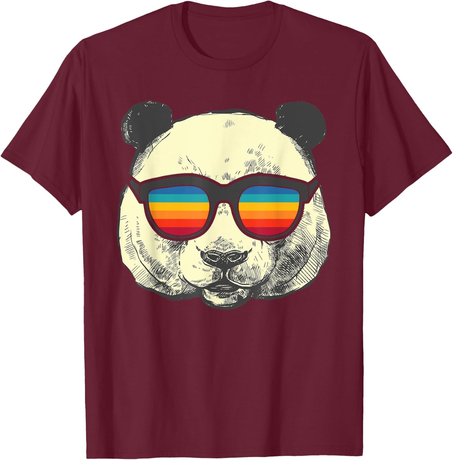 Retro Panda With Sunglasses T-Shirt - T-Shirt | Maroon