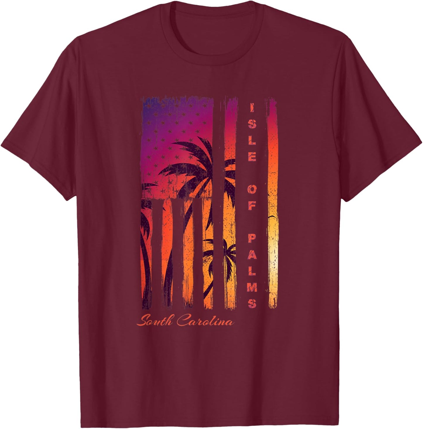 Isle of Palms South Carolina Distressed Retro USA Flag IOP Kids Men T-Shirt - T-Shirt | Maroon