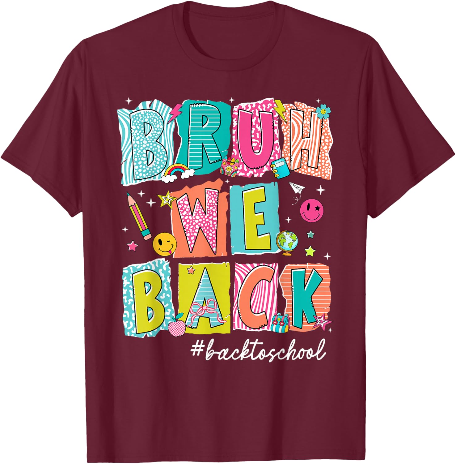 Back to School Bruh We Back Retro First Day Teacher Boy Girl T-Shirt - T-Shirt | Maroon