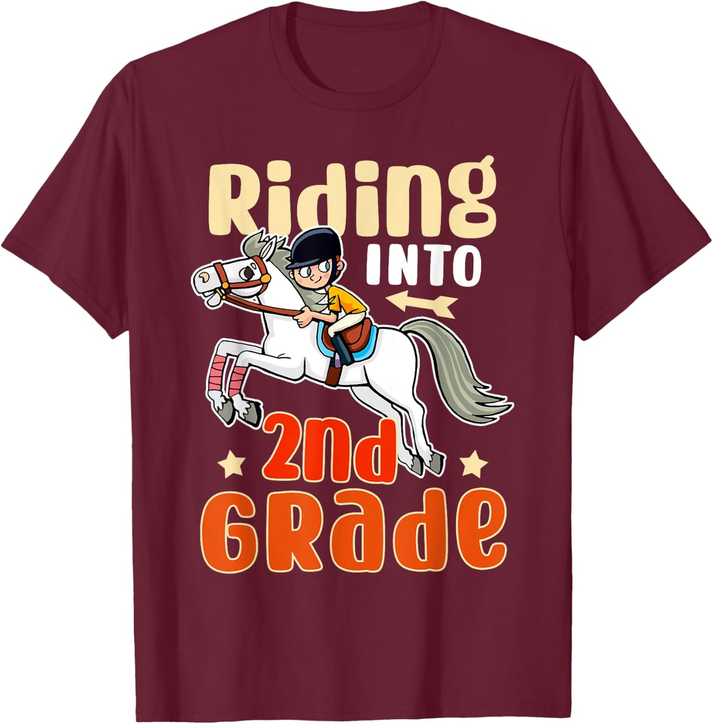 Funny Horse Lover Riding Into 2nd Grade Back To School T-Shirt - T-Shirt | Maroon
