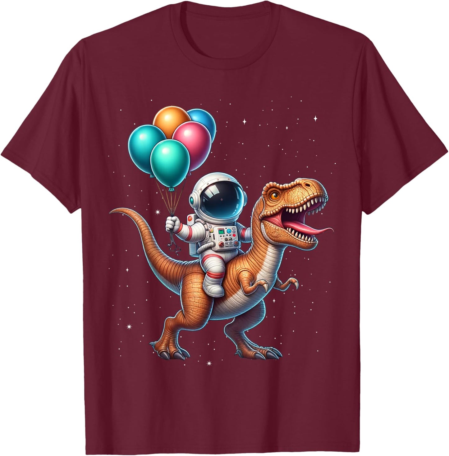 Astronaut Riding Dinosaur T Rex. Astronaut Space Birthday T-Shirt - T-Shirt | Maroon