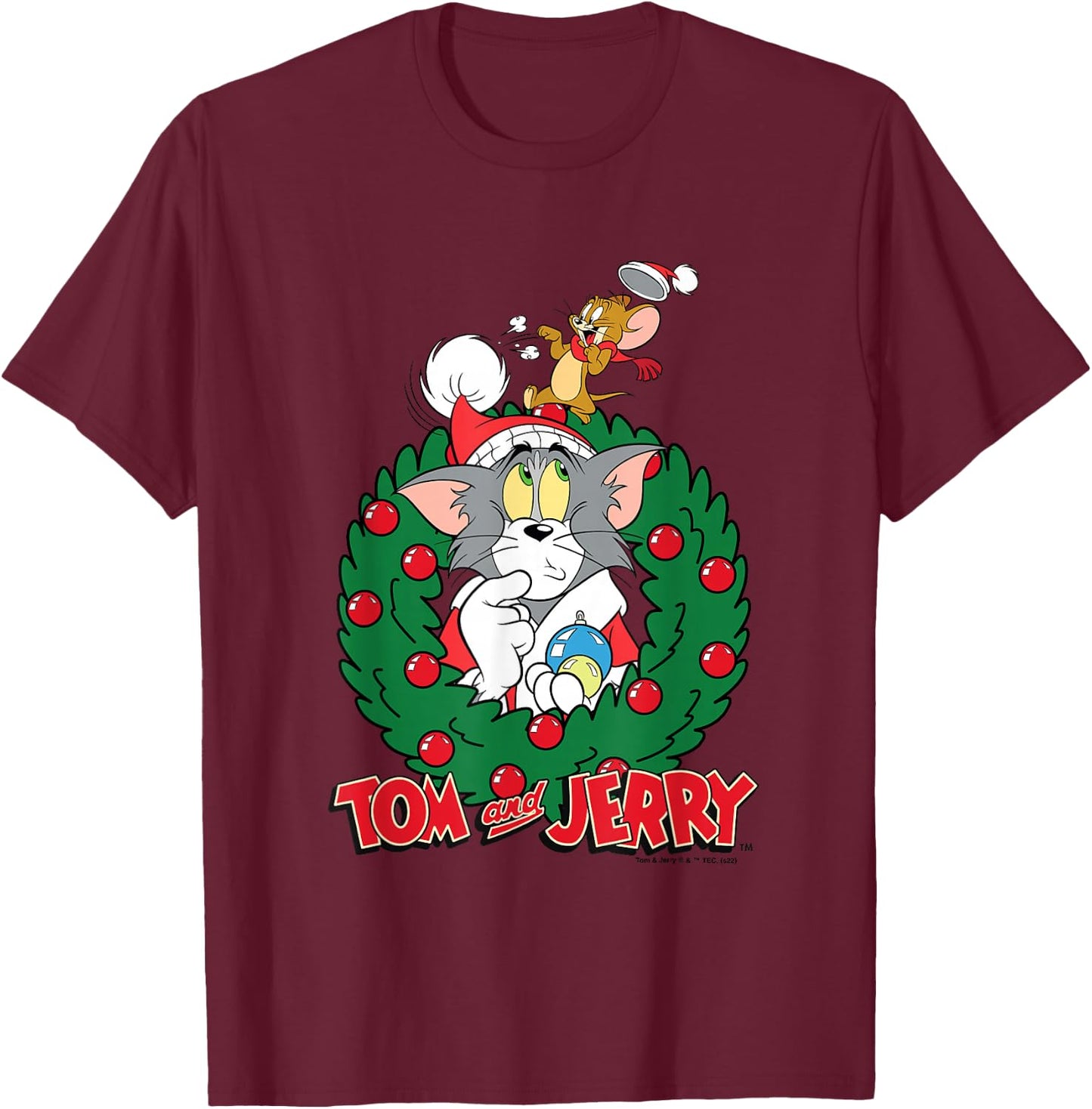Tom & Jerry Christmas T-Shirt - T-Shirt | Maroon