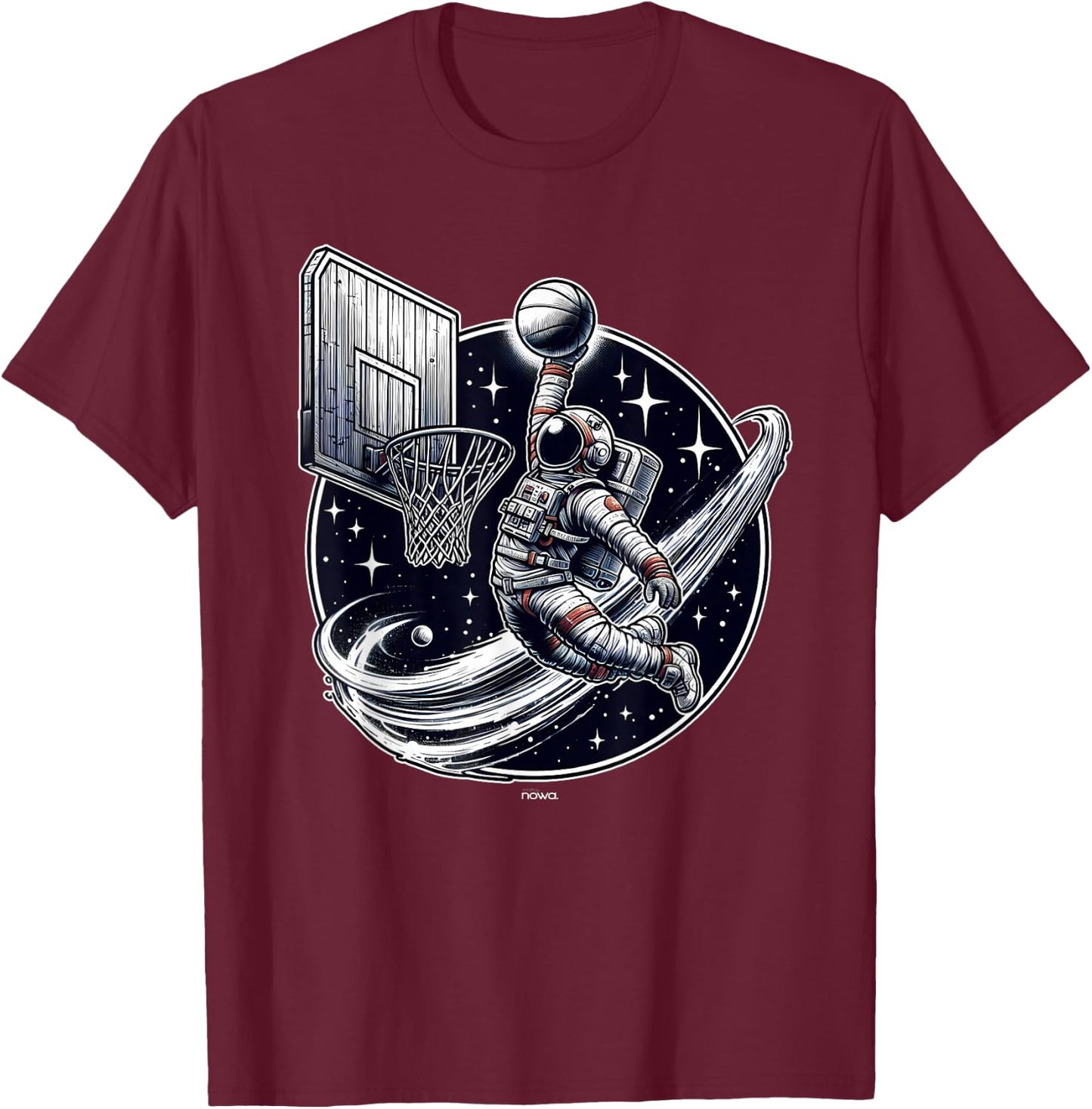 Space Basketball - Astronaut Slam Dunk and Stars T-Shirt - T-Shirt | Maroon