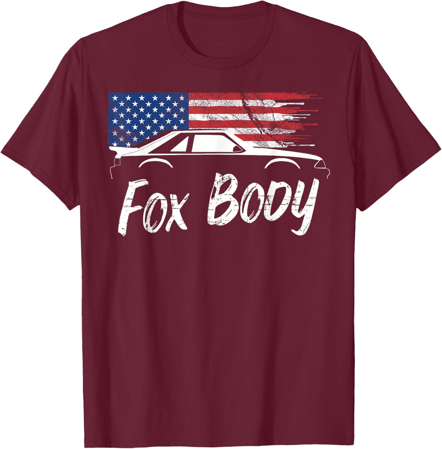 Foxbody 5.0 American Flag Stang Muscle Car T-Shirt - T-Shirt | Maroon