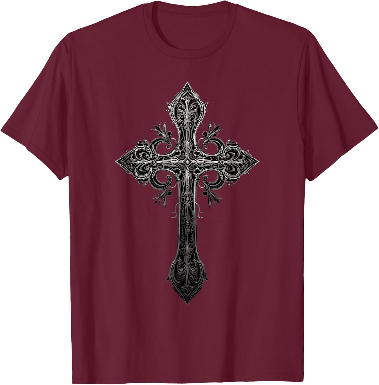 Gothic Cross Goths Design Filigree Victorian Cross T-Shirt - T-Shirt | Maroon