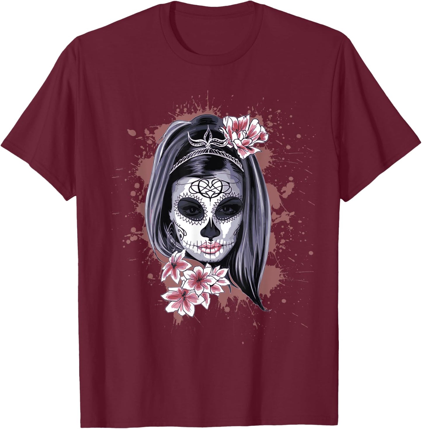 La Calavera Catrina Halloween Candy Sugar Skull Girl T-Shirt - T-Shirt | Maroon