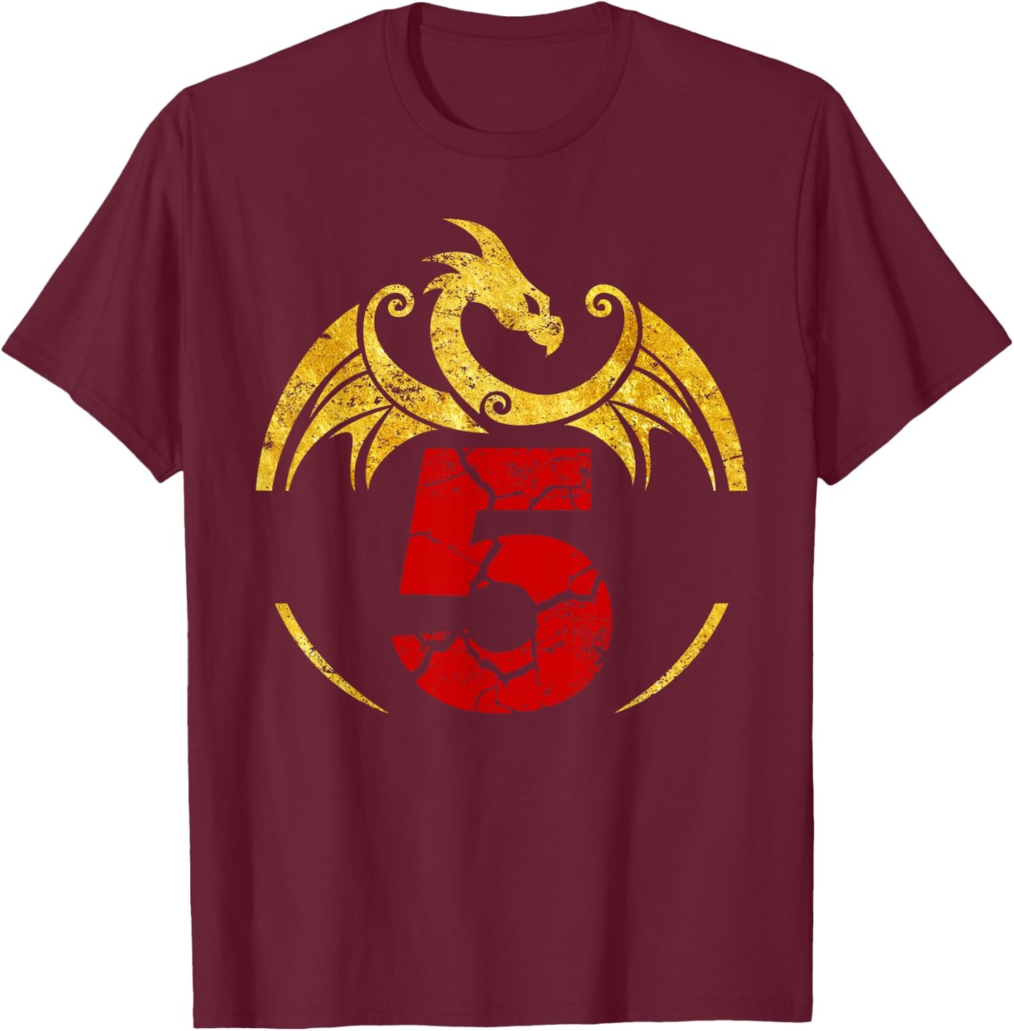 5th Birthday Gift Dragon Shirt T-Shirt - T-Shirt | Maroon
