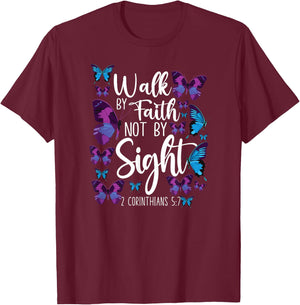 Christian Bible Verse Quote Butterfly 2 Corinthians 5 7 T-Shirt - T-Shirt | Maroon