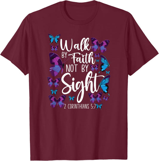 Christian Bible Verse Quote Butterfly 2 Corinthians 5 7 T-Shirt - T-Shirt | Maroon