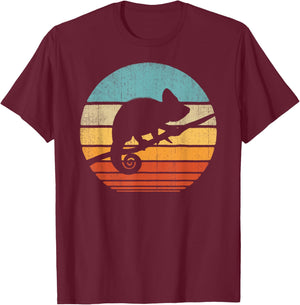 Chameleon Retro Vintage 60s 70s Sunset Lizard Reptile Animal T-Shirt - T-Shirt | Maroon