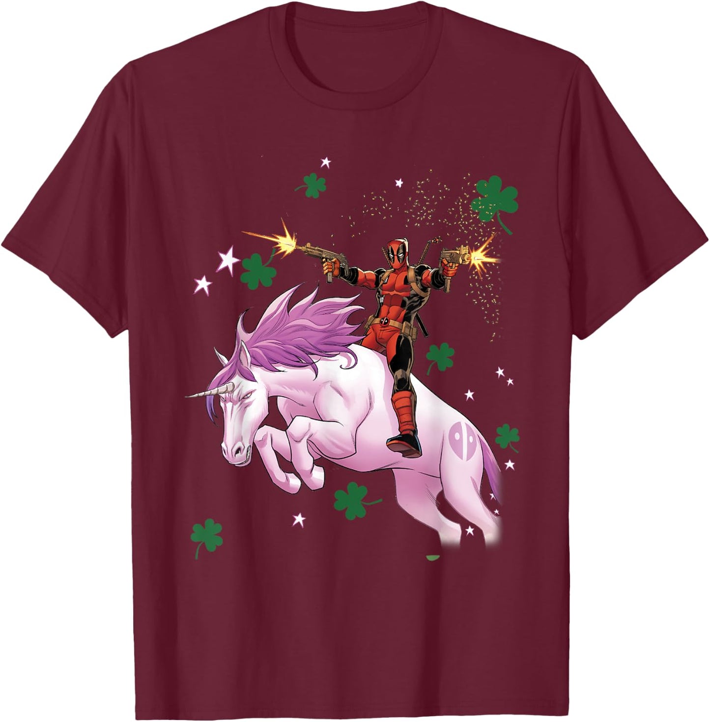 Marvel Deadpool Unicorn St. Patrick's Day T-Shirt - T-Shirt | Maroon