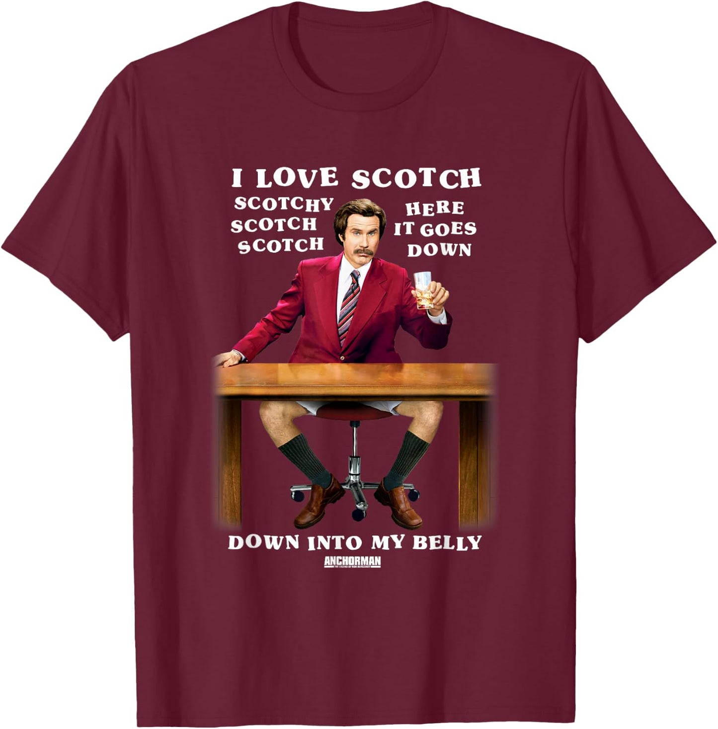 Anchorman Ron I Love Scotch T-Shirt - T-Shirt | Maroon