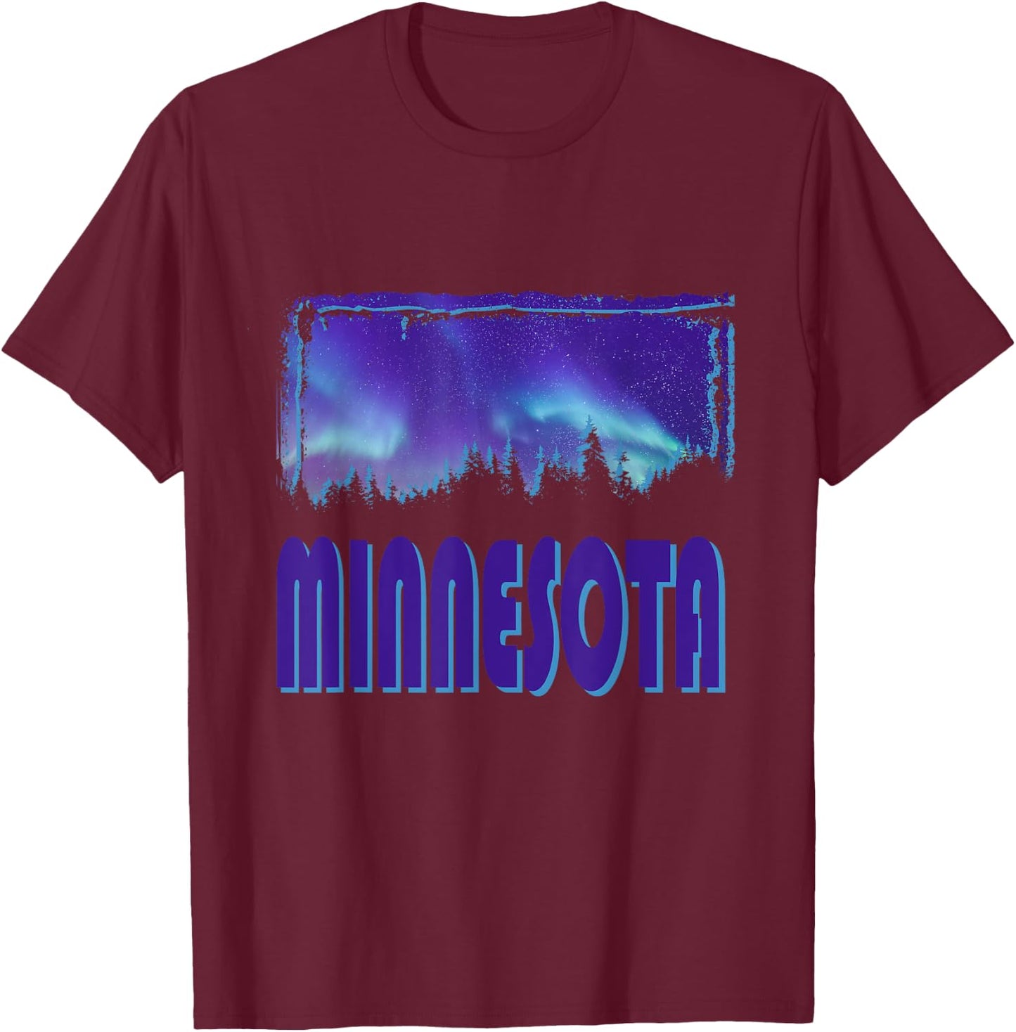 Minnesota - Northern Lights - Aurora Borealis - Night Stars T-Shirt - T-Shirt | Maroon