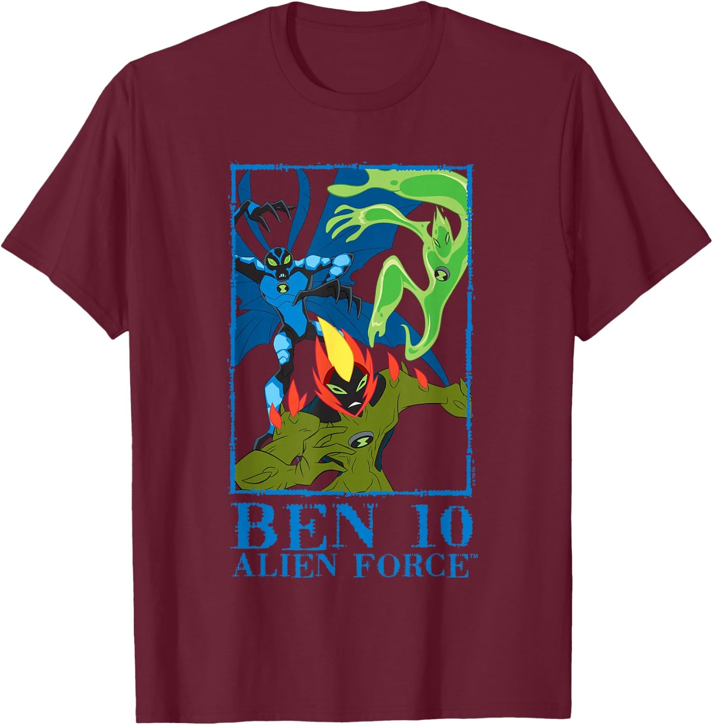 Ben 10: Alien Force Big Chill Swampfire & Goop Epic Poster T-Shirt - T-Shirt | Maroon