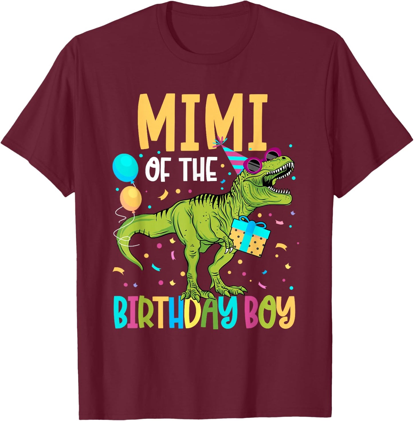 Mimi Of The Birthday Boy Family Matching Dinosaur Squad T-Shirt - T-Shirt | Maroon