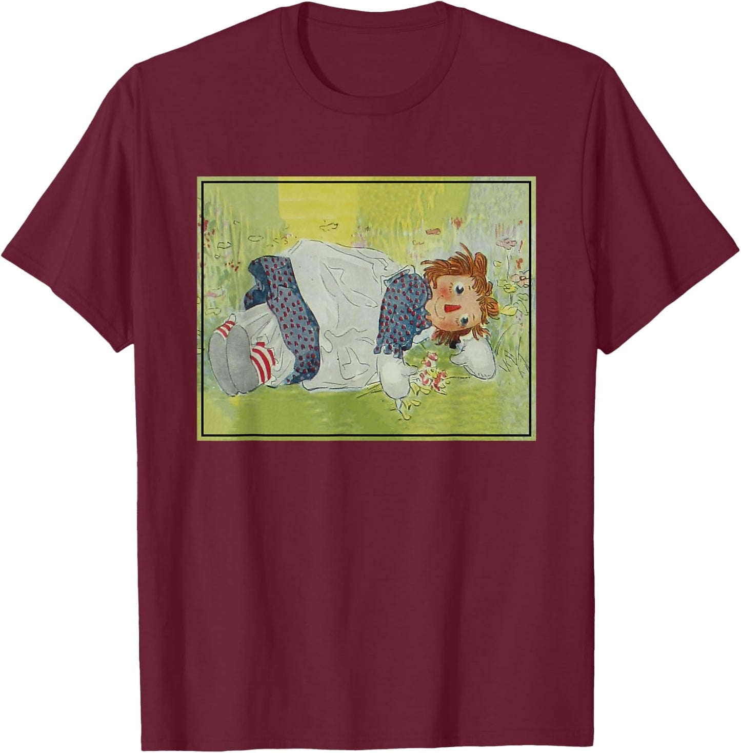 Raggedy Ann Lying in the Grass (1918) T-Shirt - T-Shirt | Maroon