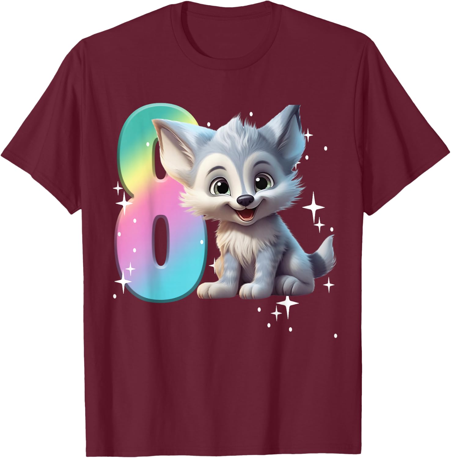 8th Birthday Wolf Shirt Birthday Girl Outfit Wolves 8 Eight T-Shirt - T-Shirt | Maroon