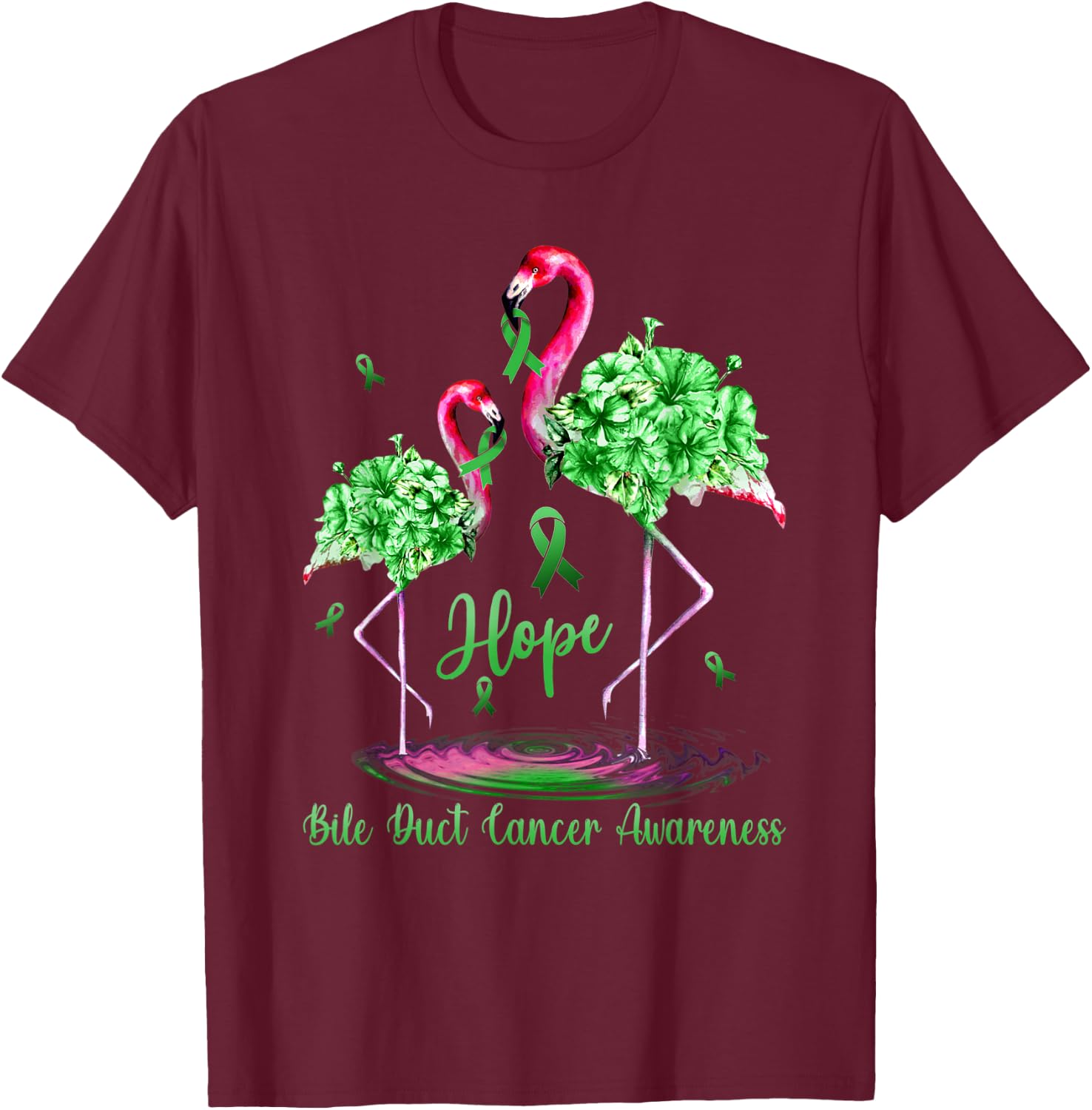 Flamingo Bile Duct Cancer Awareness T-Shirt - T-Shirt | Maroon