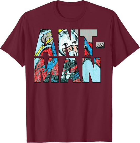 Marvel Comics Retro Classic Ant-Man Comic Letter Fill Logo T-Shirt - T-Shirt | Maroon