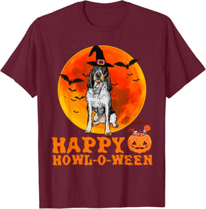 Funny Bluetick Coonhound Dog Halloween Happy Howl-o-ween Men Women T-Shirt - T-Shirt | Maroon